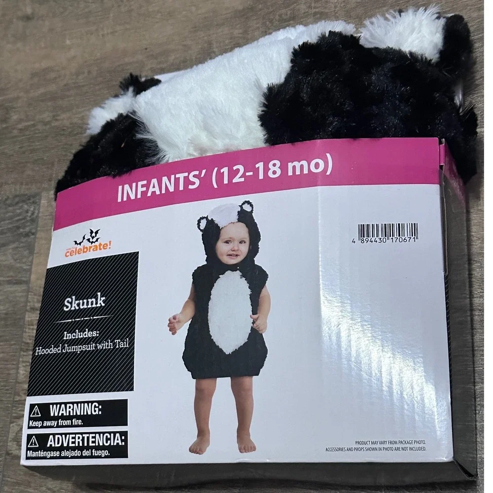 Precious Skunk Hooded Jumpsuit Halloween Costume Infant 12-18 Months NWT